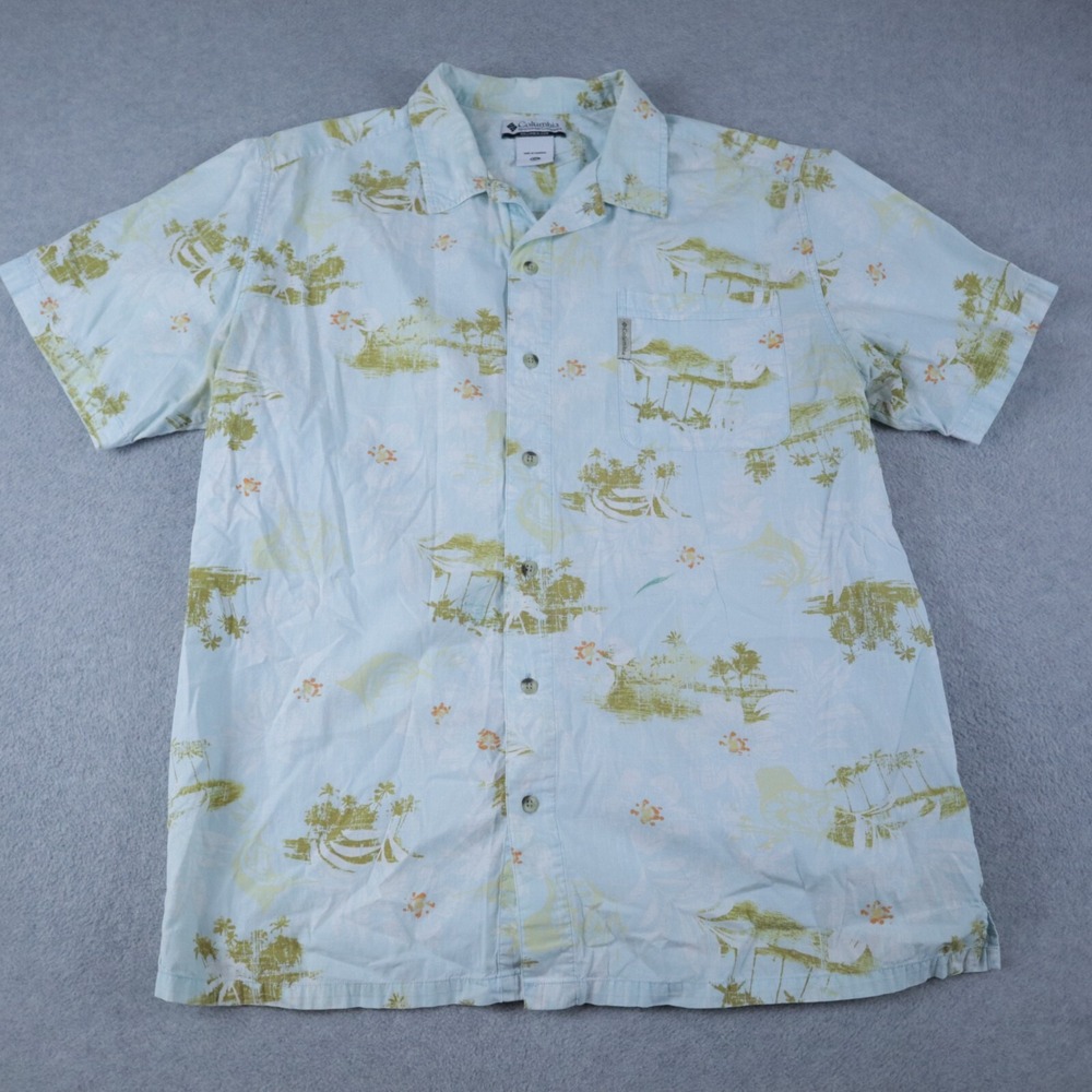 Columbia Shirt Mens 2XL XXL Hawaiian Tropical Casual Pocket Button Short Sleeve